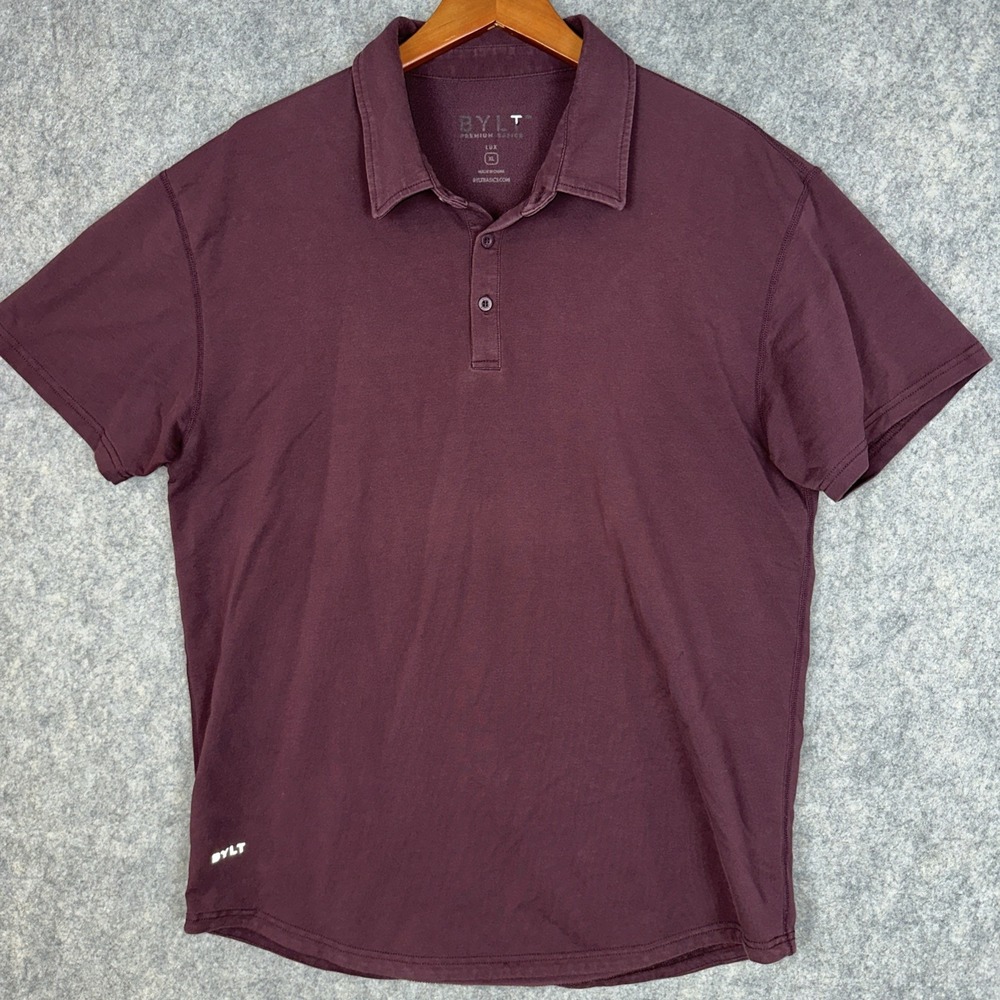 BYLT Polo Shirt Men XL Maroon Lux Premium Basics Performance Golf Stretch Casual